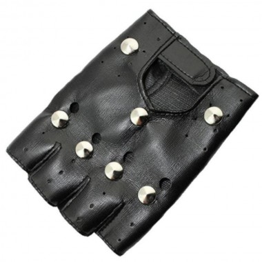 Manusi fara degete, negre, piele sintetica, capse rotunde
